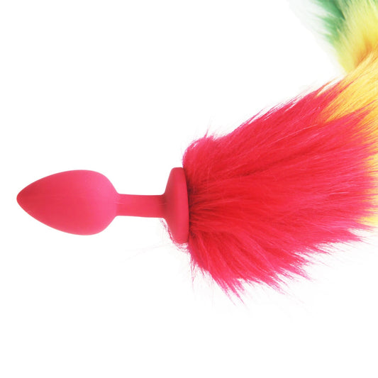 Rainbow Fox Tail silicone Furry Anal Plug - Pik A Pleasure