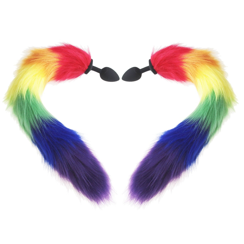 Rainbow Fox Tail silicone Furry Anal Plug - Pik A Pleasure