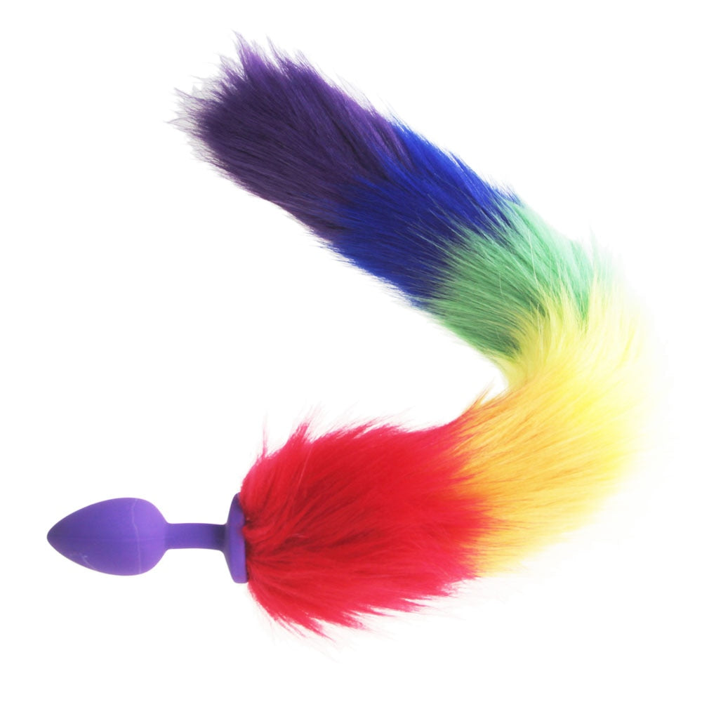 Rainbow Fox Tail silicone Furry Anal Plug - Pik A Pleasure
