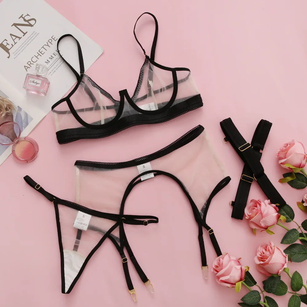 Sheer Mesh Bra and Panty Set for Women - Pik A Pleasure