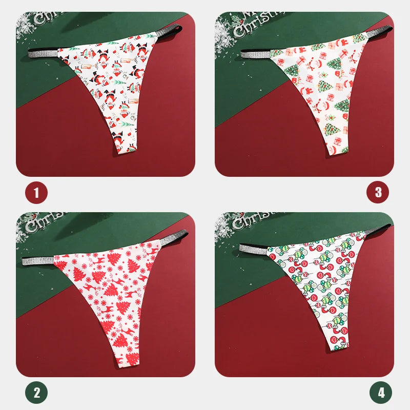 Festive Christmas Thong Set – 4 Pcs, Breathable & Shiny