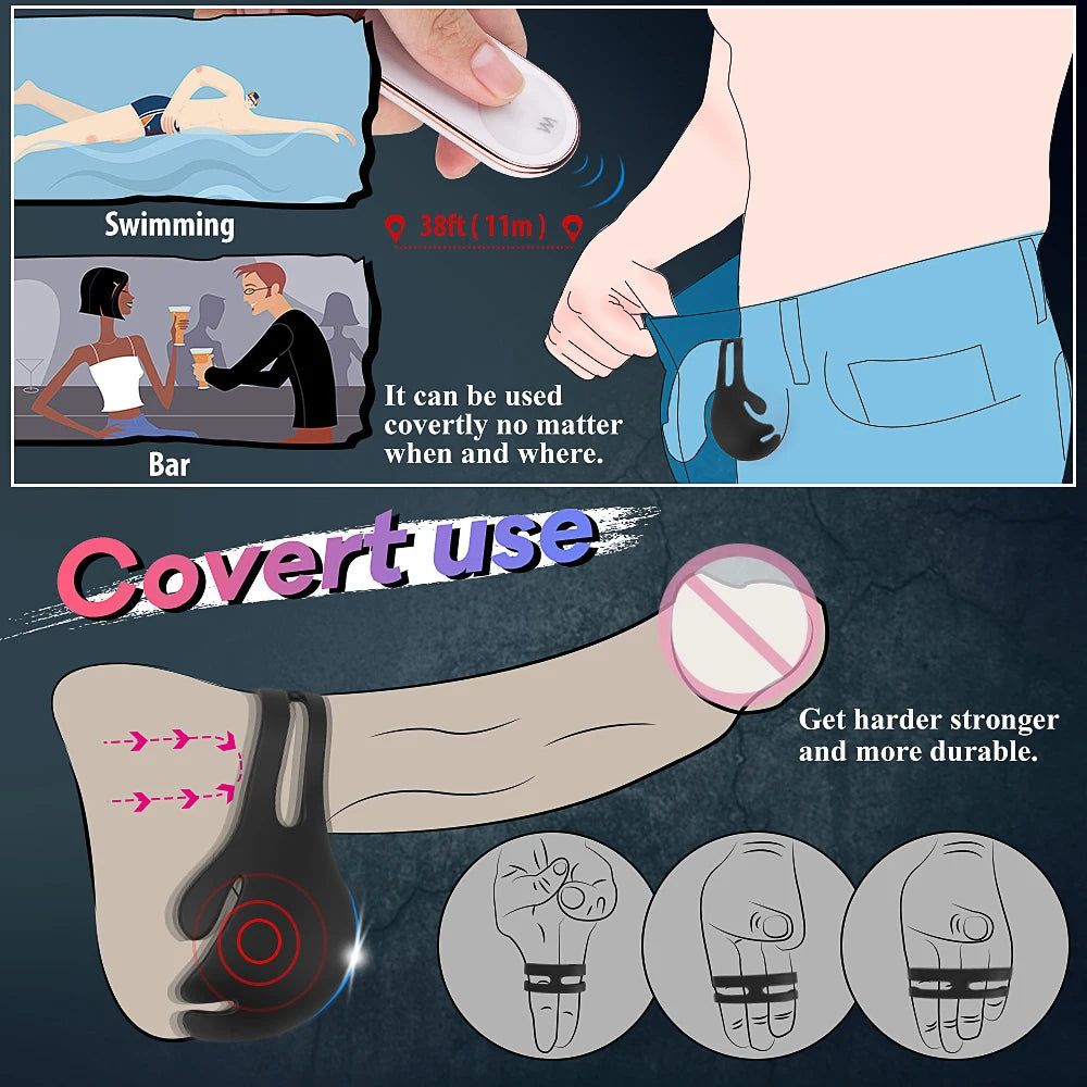 Dual Vibrating Cock Ring with Testicle Stimulator & Remote Control