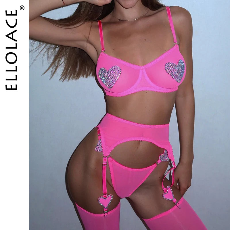 neon bra and panty set with garter - Pik A Pleasure