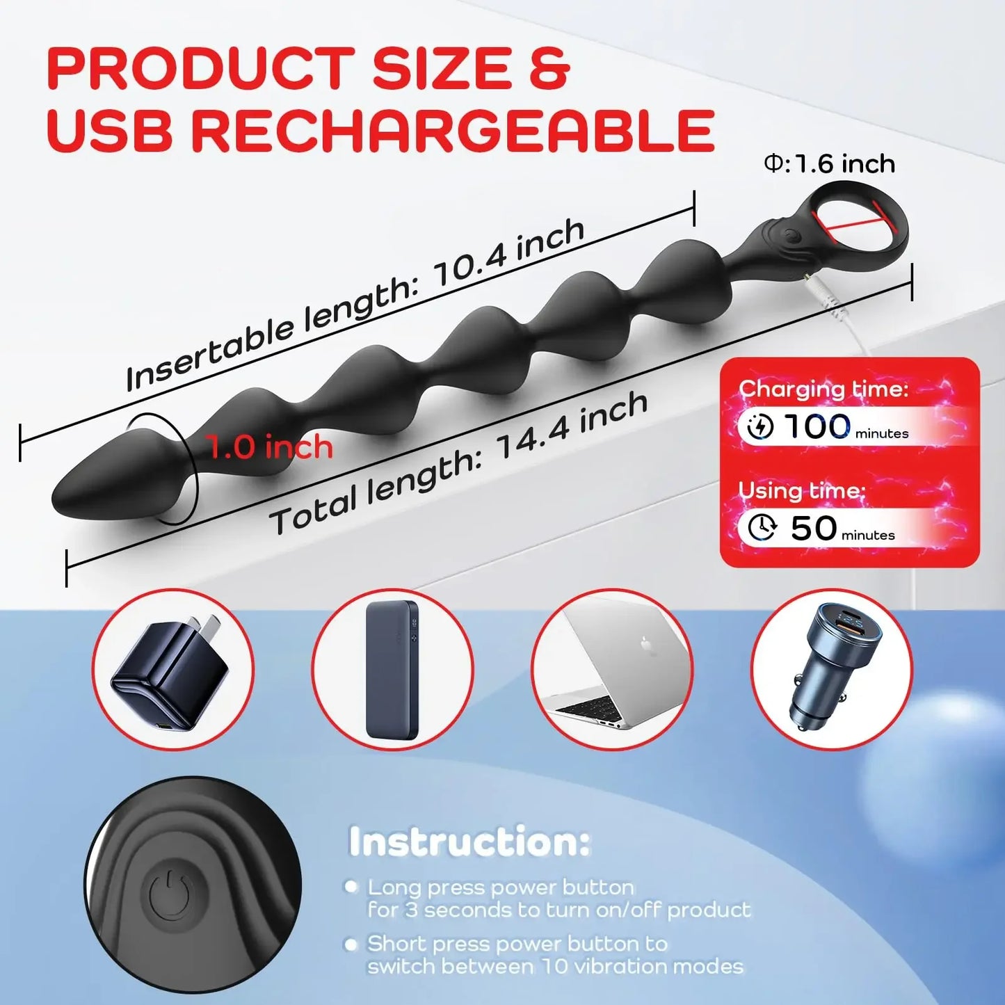 14.4" Liquid Silicone Anal Beads with Powerful Vibration - Pik A Pleasure