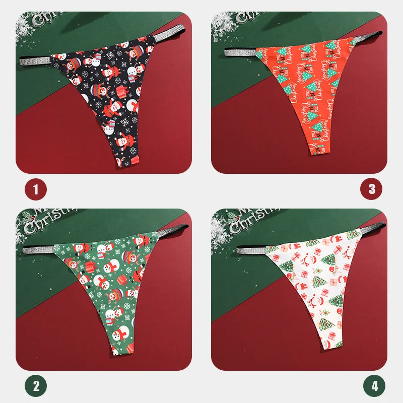 Festive Christmas Thong Set – 4 Pcs, Breathable & Shiny
