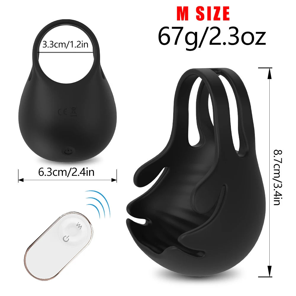 Dual Vibrating Cock Ring with Testicle Stimulator & Remote Control