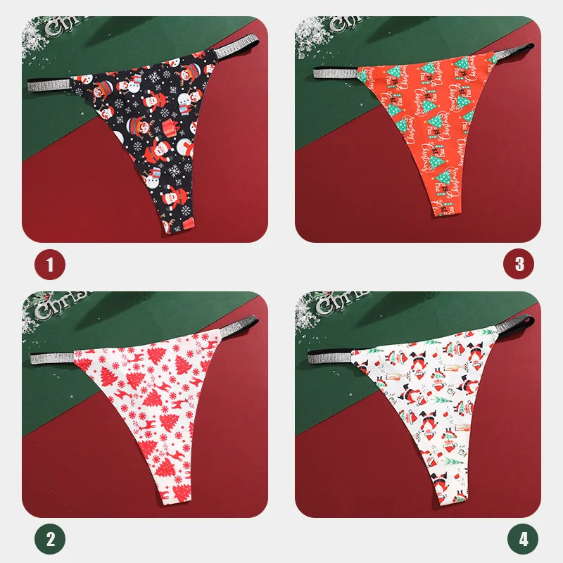 Festive Christmas Thong Set – 4 Pcs, Breathable & Shiny