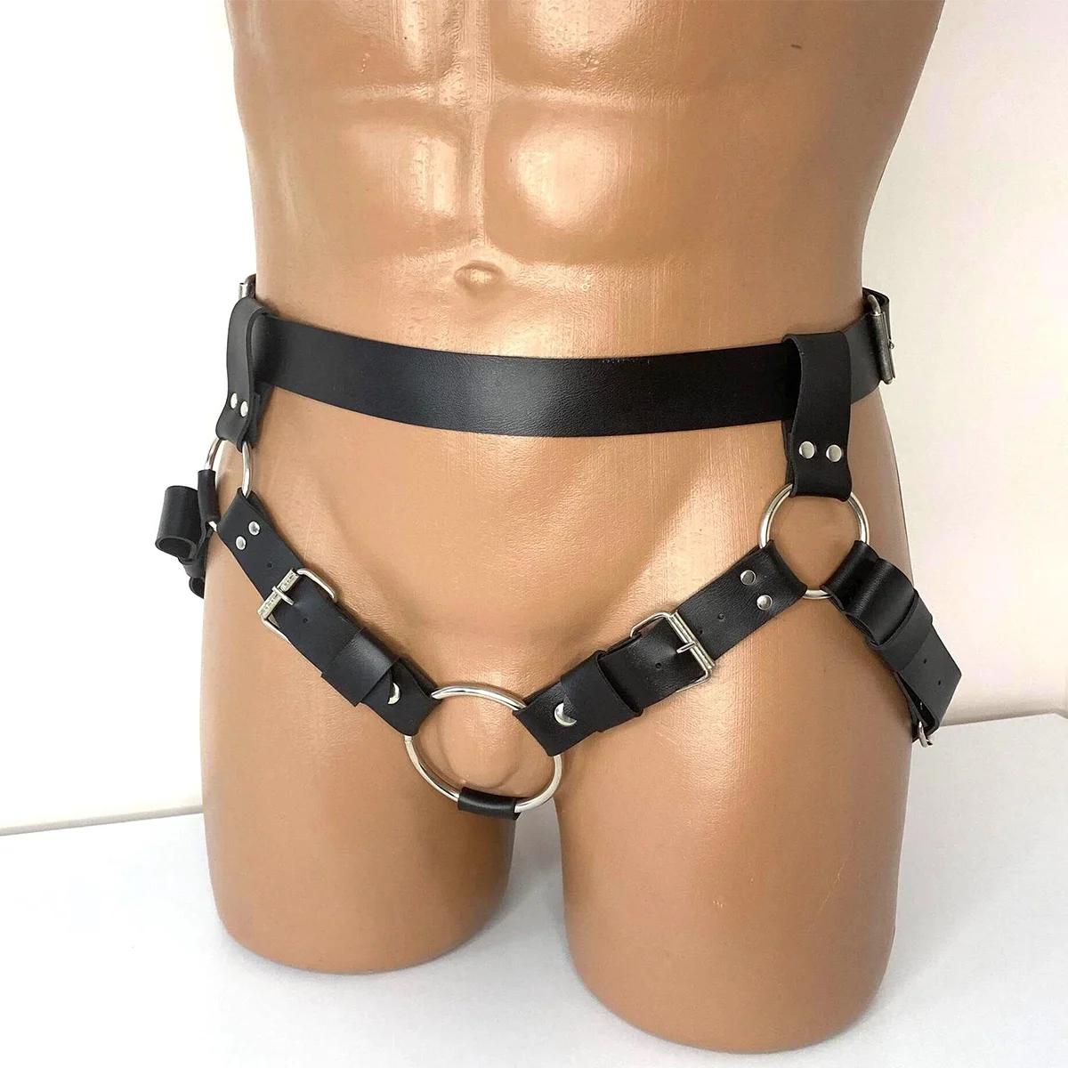 Men's Fetish Black PU Leather Waist Body Suit