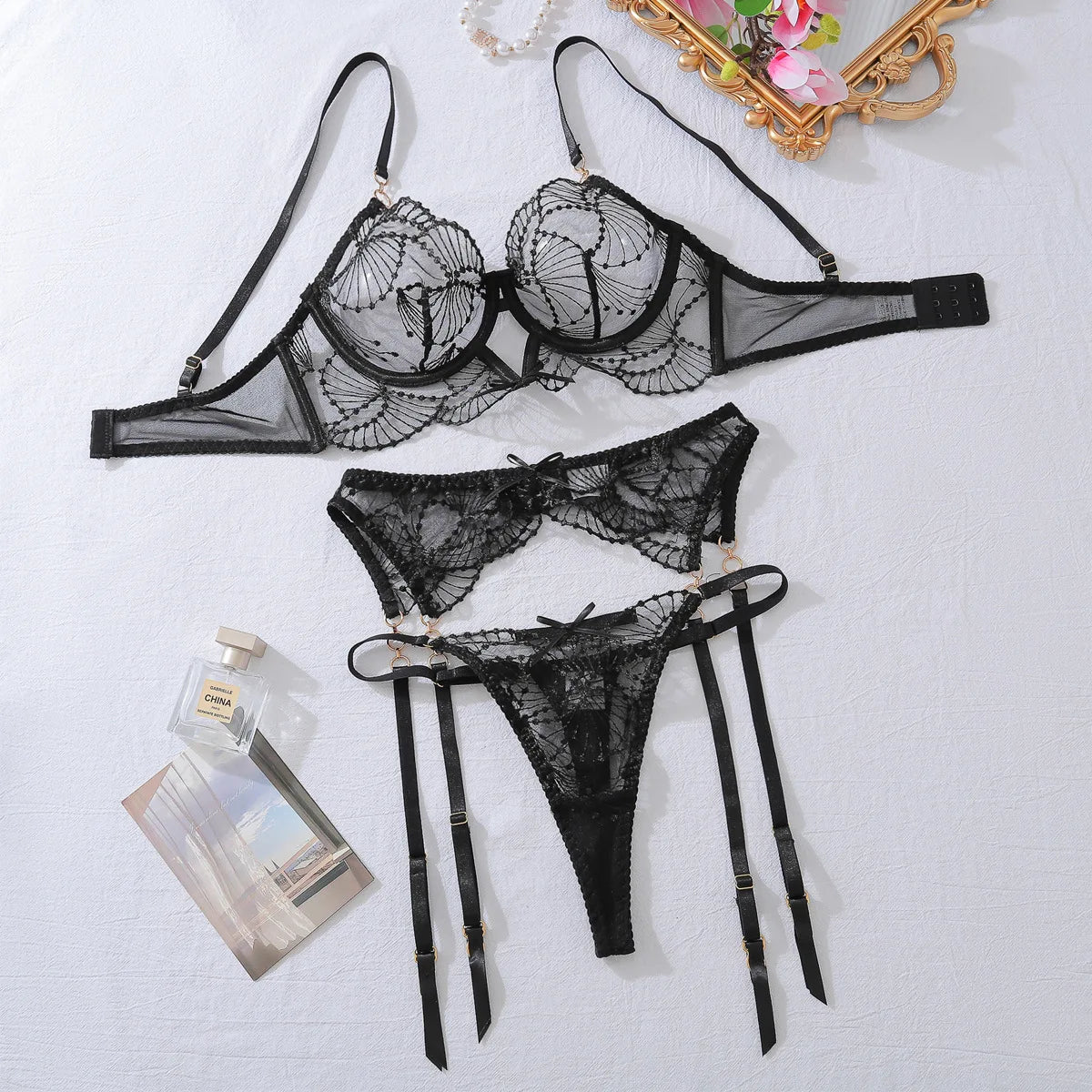 Seductive Transparent Lace Bra and G-String - Pik A Pleasure