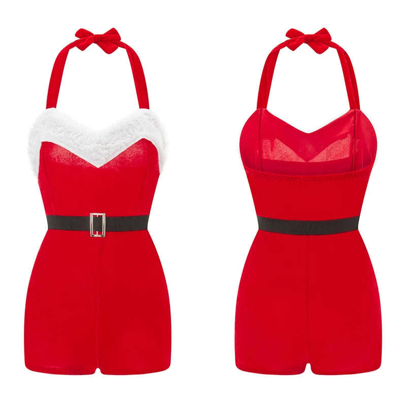 Mrs. Claus Velvet Christmas Bodysuit Lingerie