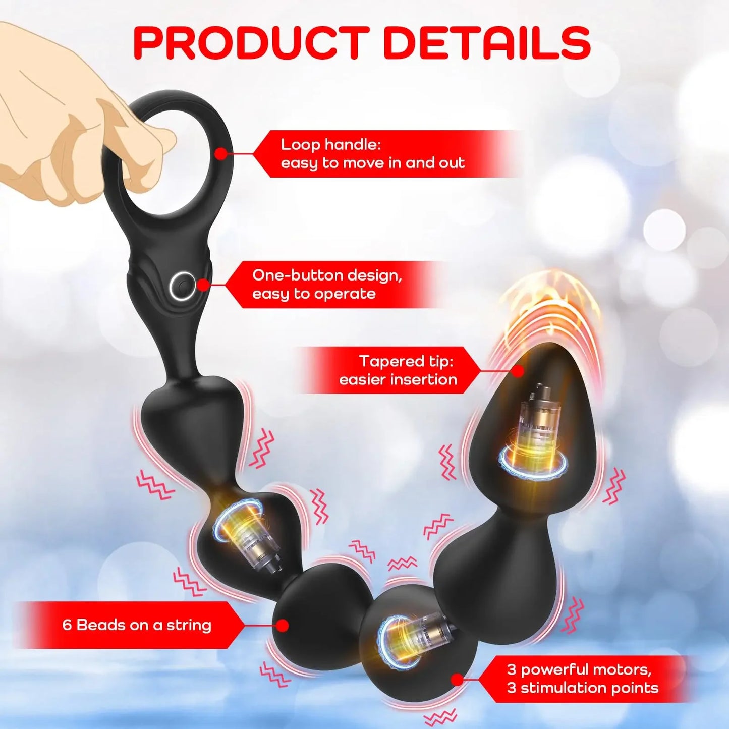 14.4" Liquid Silicone Anal Beads with Powerful Vibration - Pik A Pleasure