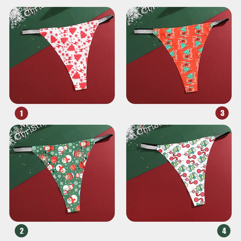 Festive Christmas Thong Set – 4 Pcs, Breathable & Shiny