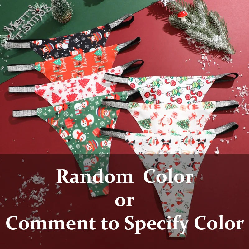 Festive Christmas Thong Set – 4 Pcs, Breathable & Shiny