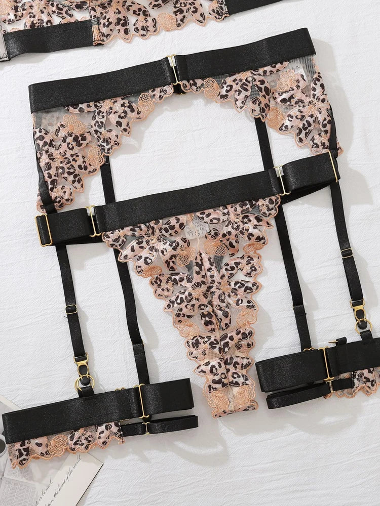 Fierce Leopard Embroidery Lingerie Set - Pik A Pleasure