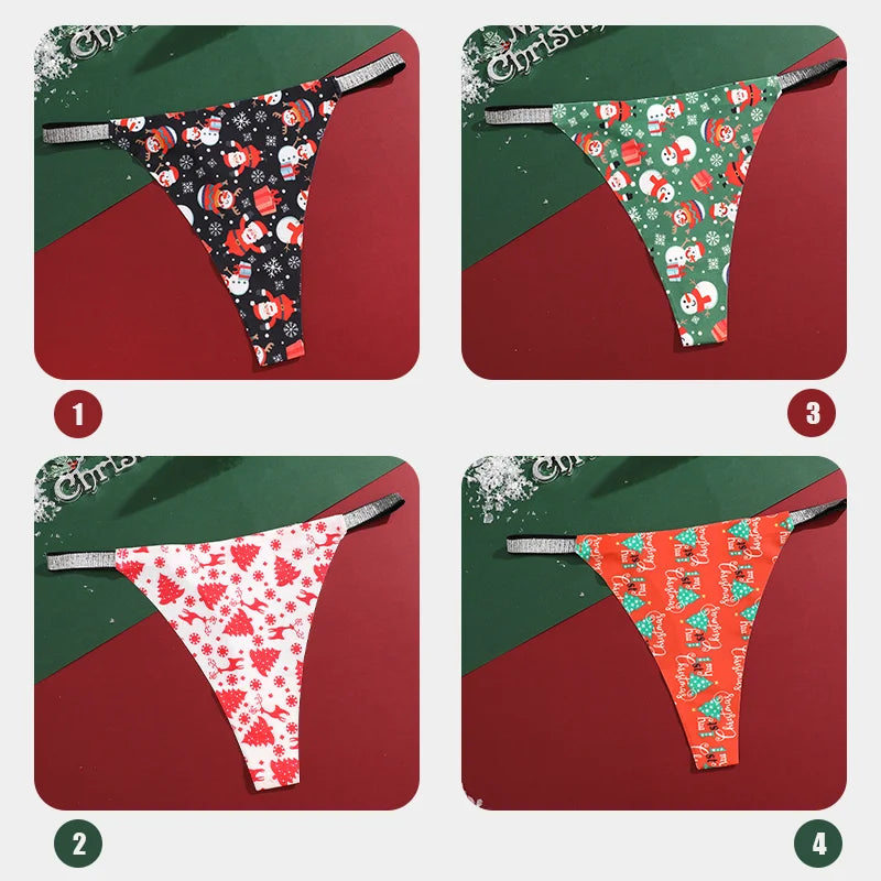 Festive Christmas Thong Set – 4 Pcs, Breathable & Shiny