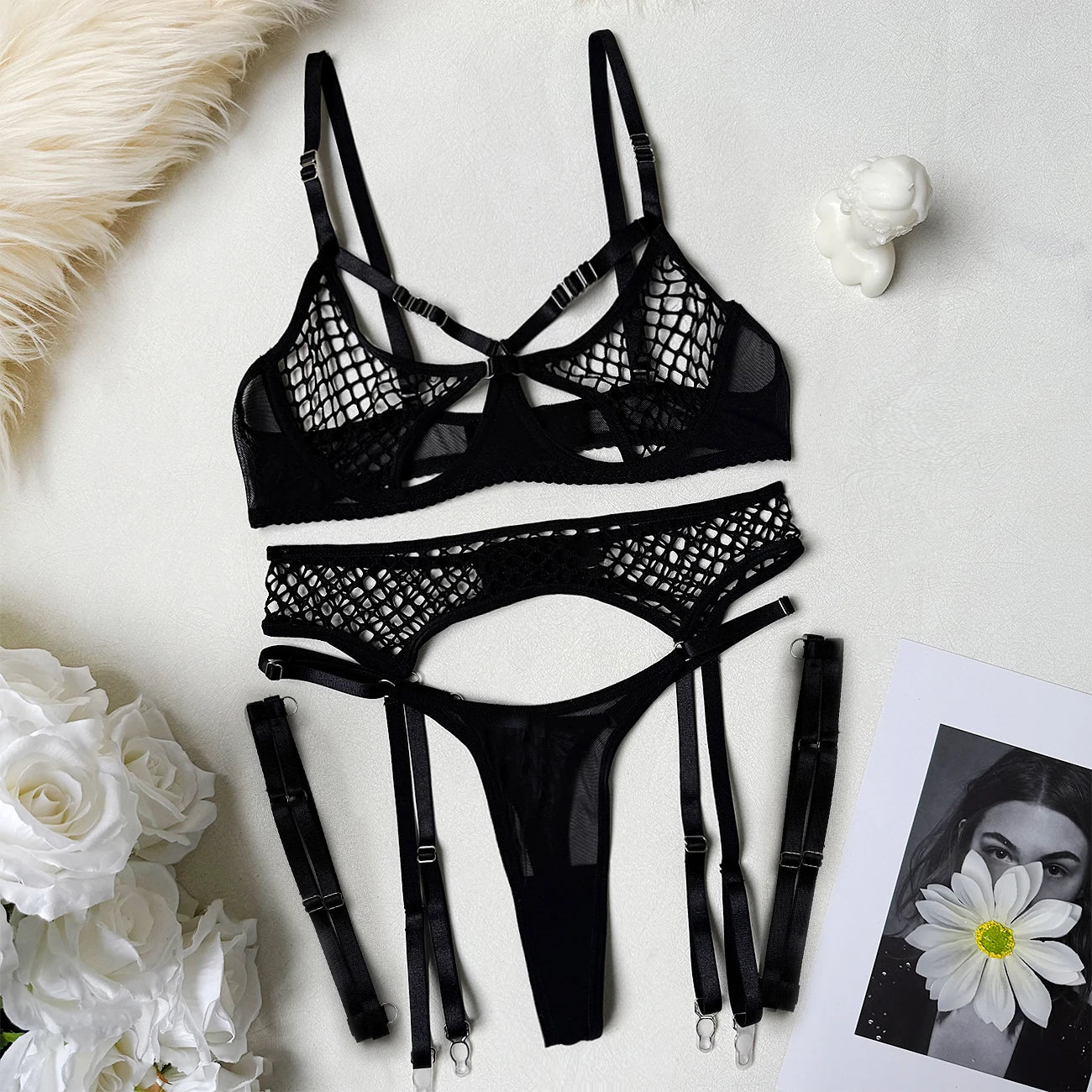 Hot Seductive Lingerie Set  3 Piece Sheer Ensemble for Women - Pik A Pleasure