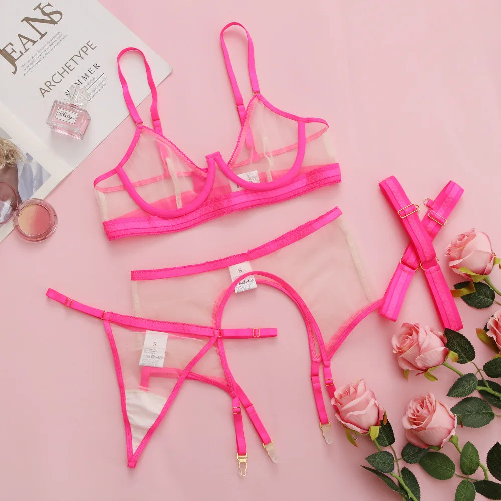 Sheer Mesh Bra and Panty Set for Women - Pik A Pleasure