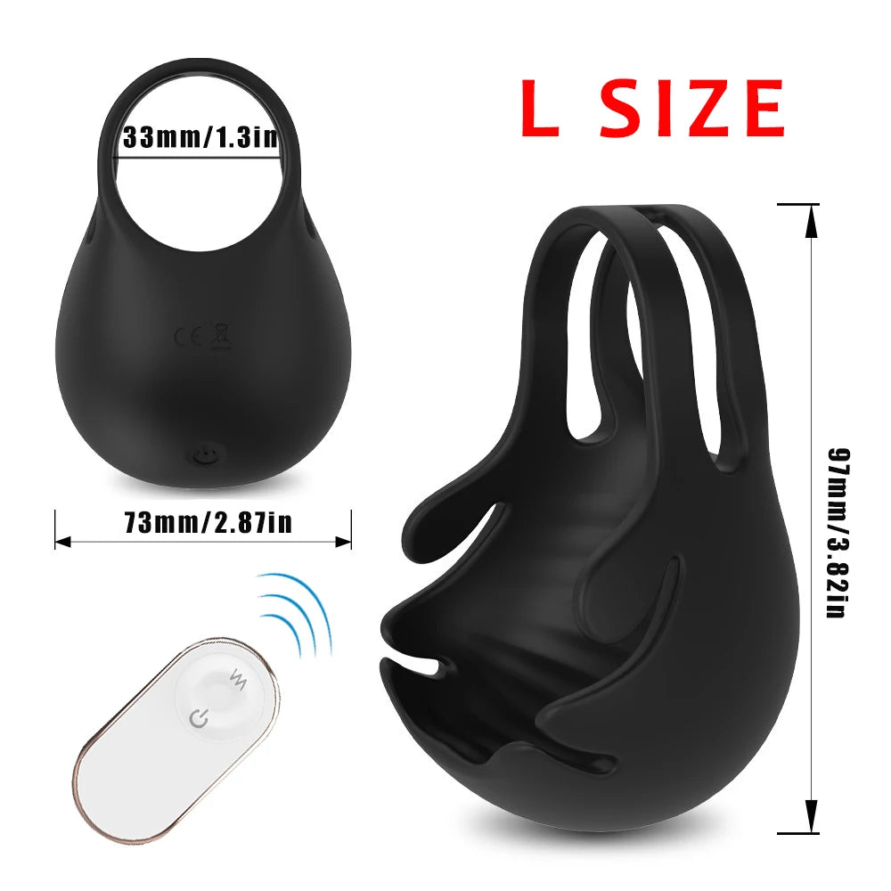 Dual Vibrating Cock Ring with Testicle Stimulator & Remote Control